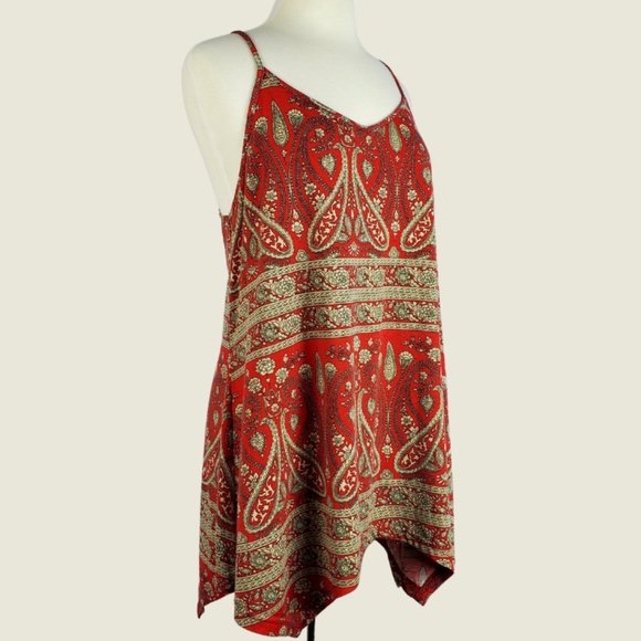 Asymmetrical Boho Top Red-Light Green Bandana Paisely Pattern 2XL - Picture 5 of 11